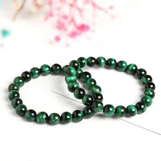 Green tiger eye gemstone stretch bracelet, 6-12mm