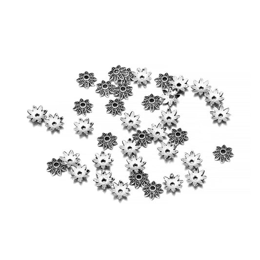 7, 9, 13mm 8-Petal Antique Relief Flower Bead Caps
