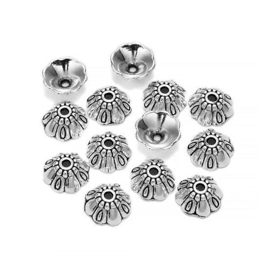 9mm 8-Petal Antique Carved Flower Bead Caps, 20pcs