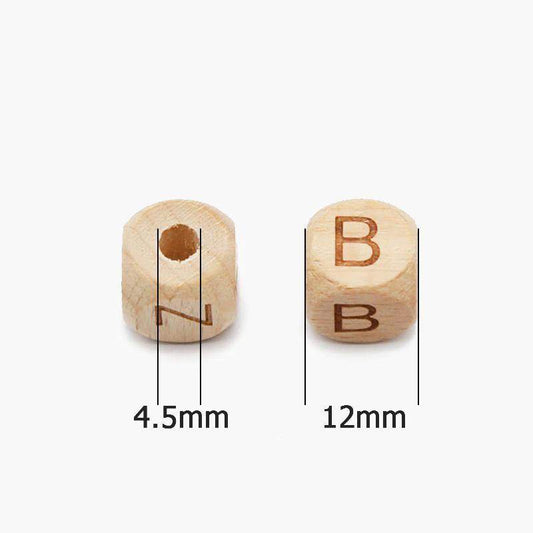 12mm Square Letters Beech Wood Bead, Alphabet A~Z 26 Ecofriendly Wooden Loose Beads 26pcs