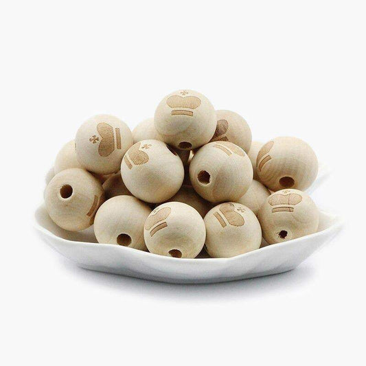 20mm Wood Beads, Smiling Face Round Natural Beads, Heart Star Baby Teether Wooden Beads for Jewelry Making 10pcs