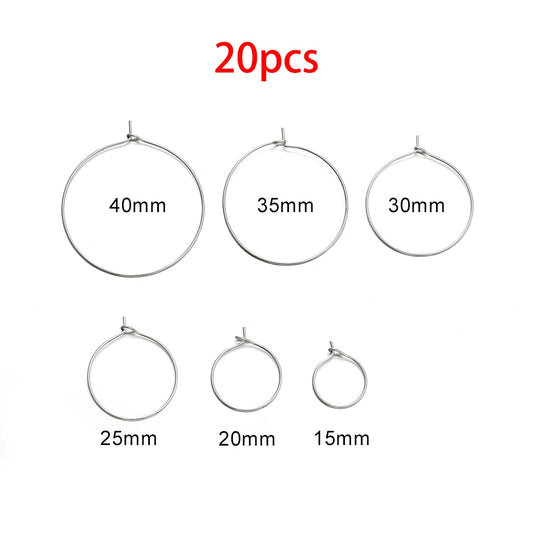 Big Circle Wire Hoops in Stainless Steel, 20pcs