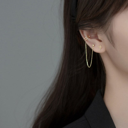 Long Tassel Cross Stud Earrings
