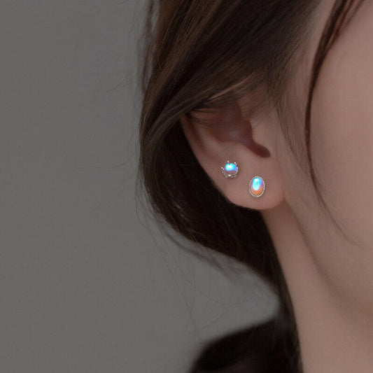 Round Drop Oval Shape Moonstone Stud Earrings