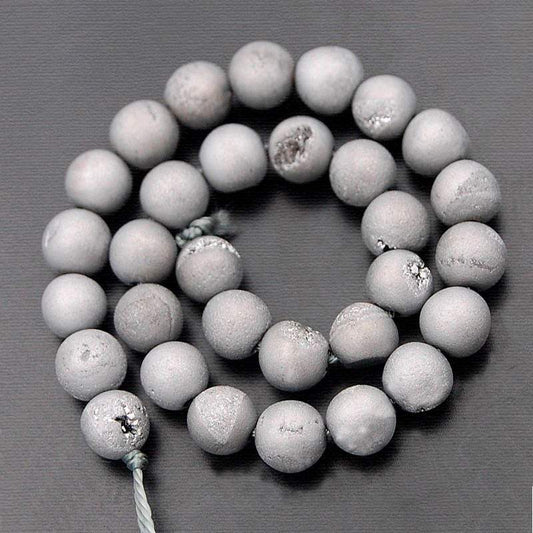 Agate Druzy Metallic Grey Druzy Beads, Round 6-14mm, 15.5'' strand