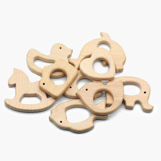 Baby Wooden Teethers beads, Natural Beech Wood, Animals Shape, Pacifier Newborn Toys Beads