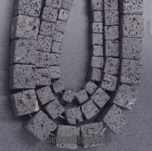 Black Square Cube Volcanic Lava Natural Loose Stone Jewelry Beads, 8-12mm, 15,5'' strand
