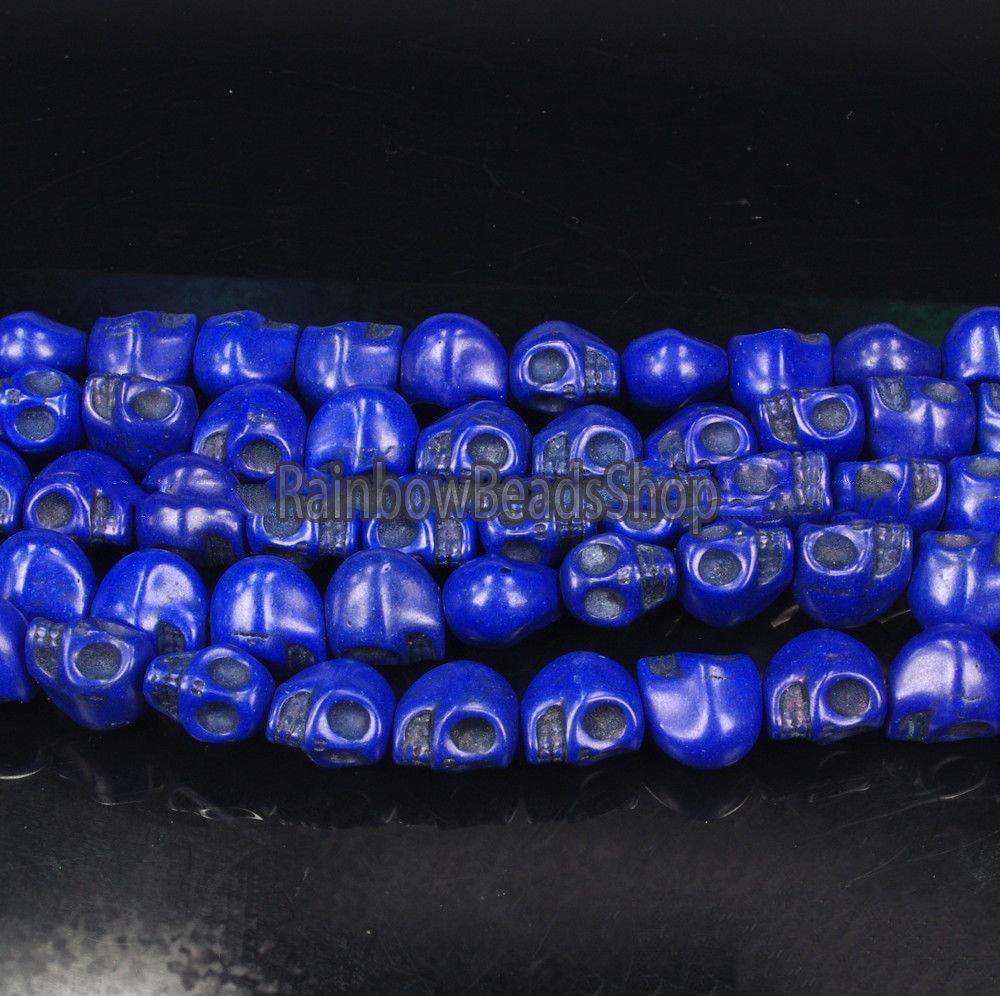 Blue Howlite Skull Side Ways Beads, 12x13mm , 16'' strand