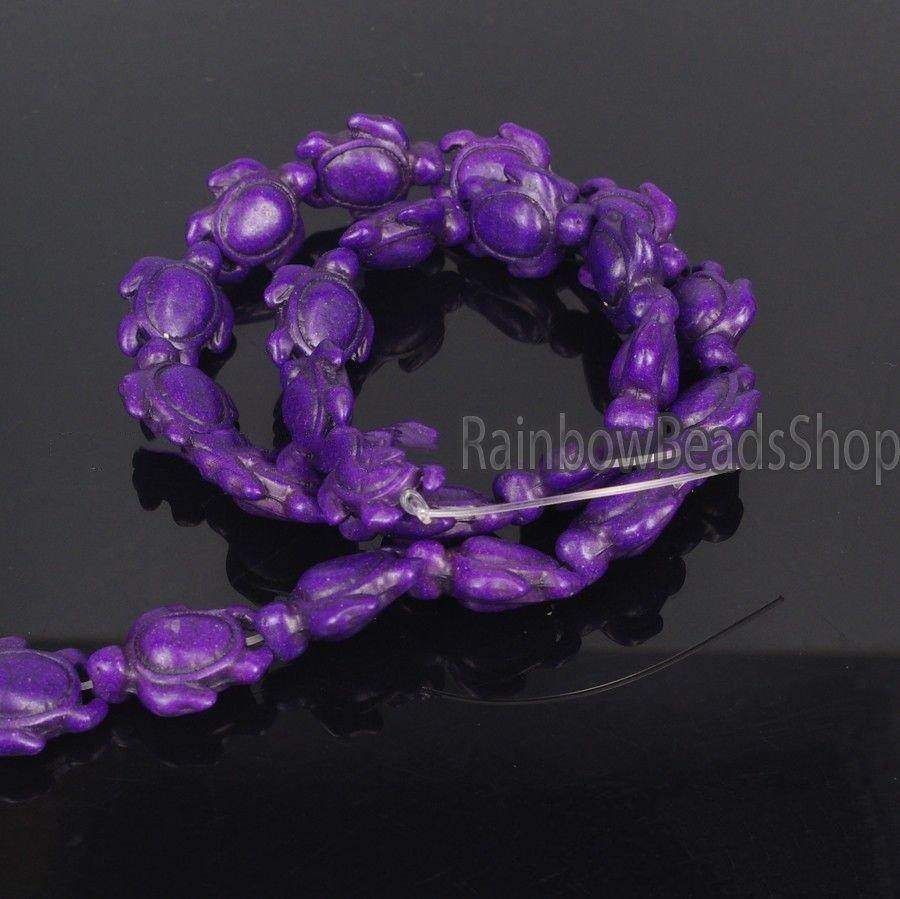 Carved Turtle Purple Howlite beads, 14x17mm , 16'' strand