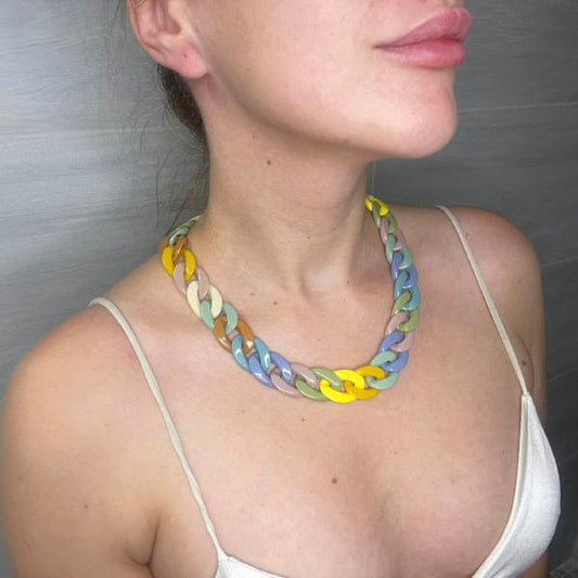 Chunky Long Chain Necklace, Colorful Acrylic Large link, gift, Boho Fashion Women Jewelry