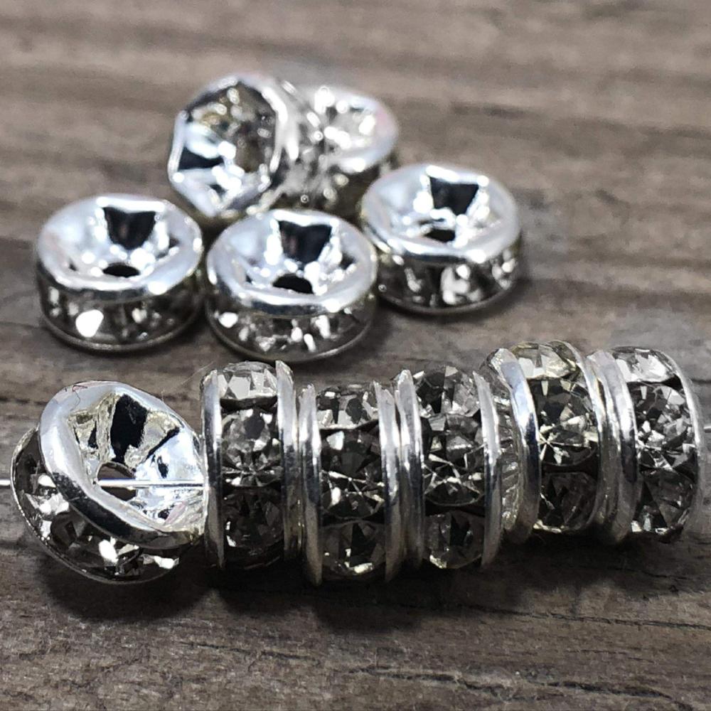 Clear Czech Crystal Rhinestone Silver Rondelle Spacer Beads, 100pcs 4mm 5mm 6mm 8mm 10mm, beadig, jewelry making, Craft Supplies, Findings