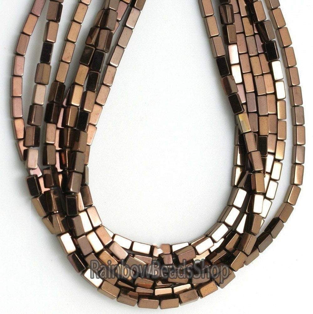 Copper hematite rectangle bead 2x4mm, 16'' inch. strand