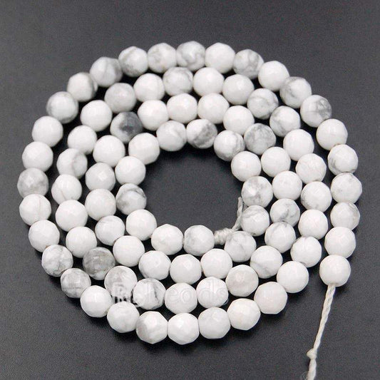 Faceted White Turquoise Howlite Beads, 4-10mm Round Jewelry Gemstone, 15.5'' st.
