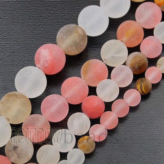 Frosted Matte Rose White Volcano cherry Quartz Beads, Gemstone Beads, Round Natural Beads, 4mm 6mm 8mm 10mm 12mm