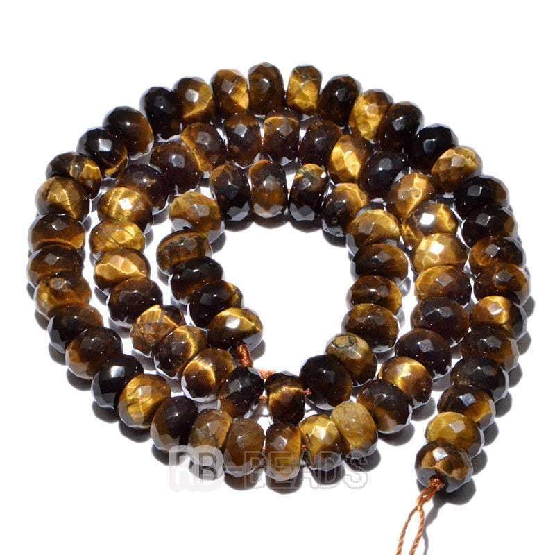 gem Natural Rondelle Disk Yellow Tiger Eye Beads, Smooth Matte and Faceted Stone Beads, Loose 4x6mm 5x8mm Jewelry beads, 15.5'' strand