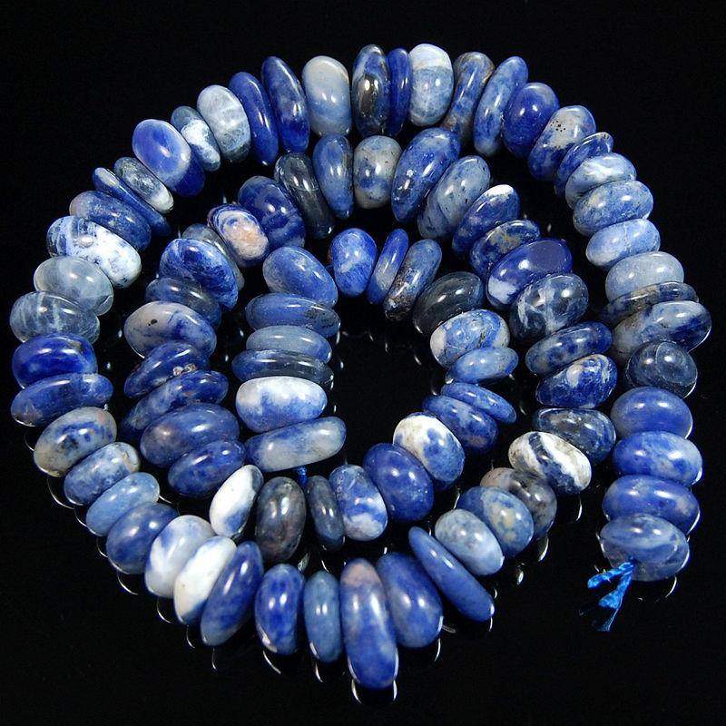 gem semiprecious Natural Blue Sodalite Freeform Rondelle Disk Beads, Spacer Stone beads, Jewelry beads 3-5x8-13mm, 15'' strand
