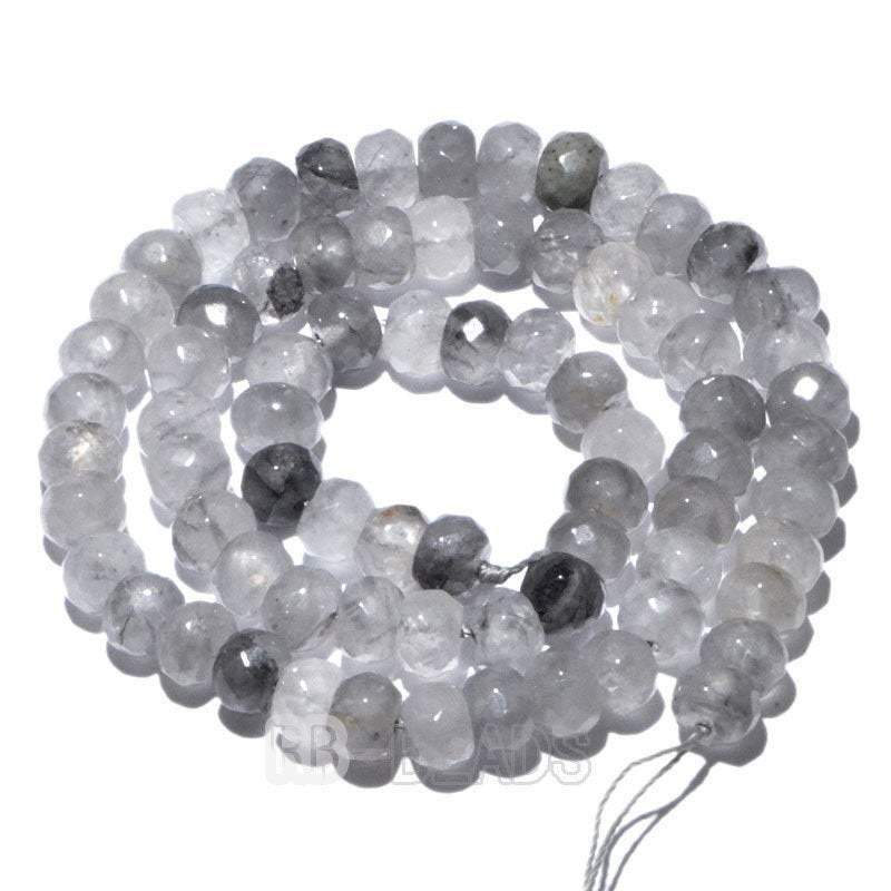 gem semiprecious Natural Rondelle Cloudy Gray Quartz Beads, Smooth Matte and Faceted , Disk Stone Loose 4x6mm 5x8mm Jewelry beads, 15.5” str