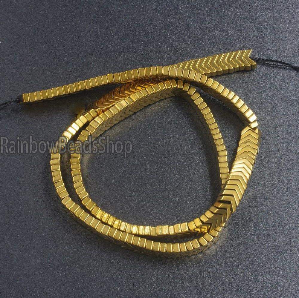 Gold V Shape Arrowheaded Hematite Beads, 2x4x6mm 16'' strand