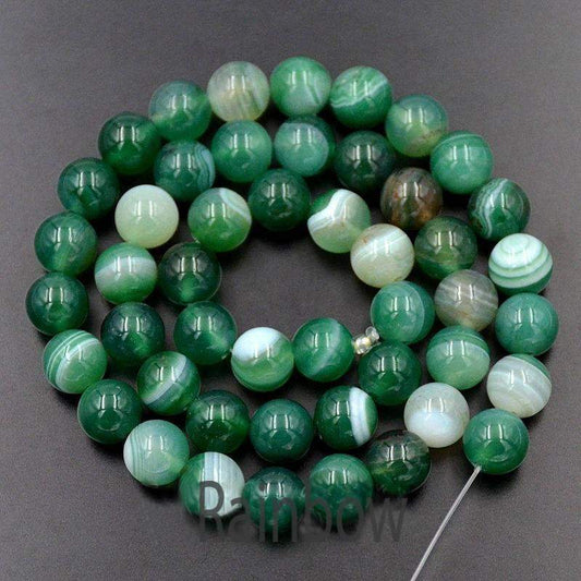 Green Banded Stripe Agate banded Beads, 6-10mm Round, 15.5 inch strand