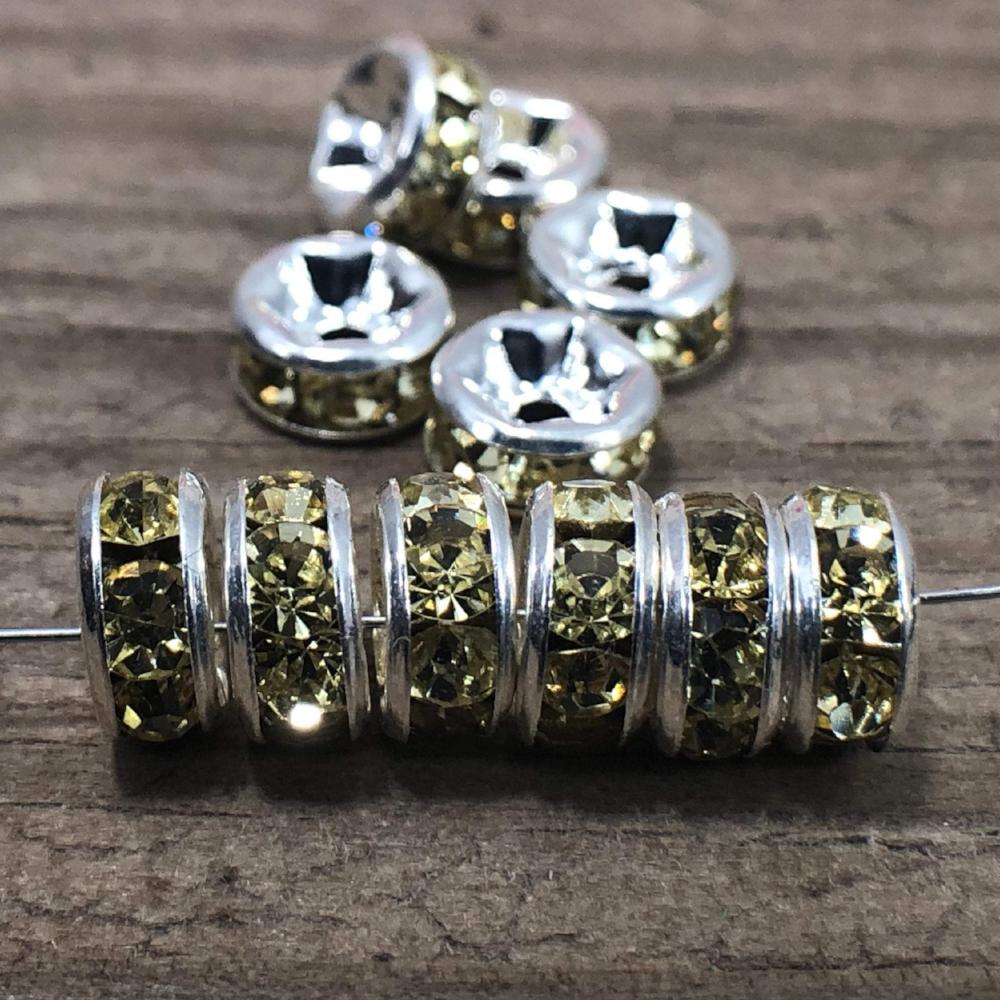 Jonquil Czech Crystal Rhinestone Silver Rondelle Spacer Beads, 100pcs 4mm 5mm 6mm 8mm 10mm, beadig, jewelry making, Craft Supplies, Findings