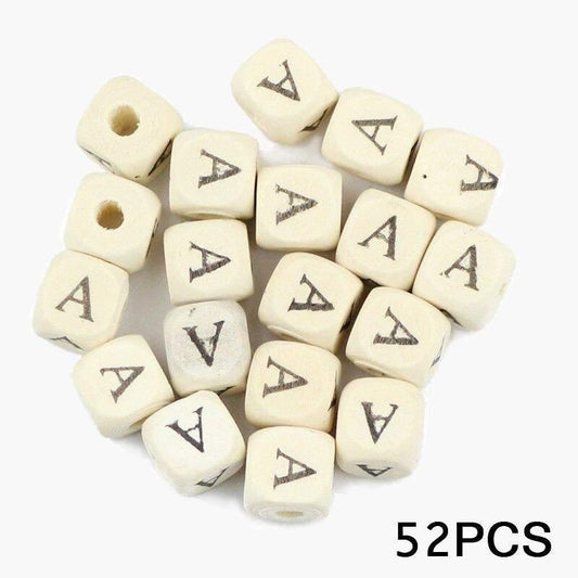 Letters Alphabet Square Wood Beads Loose Jewelry Bead A~Z (10mm 52 pcs)