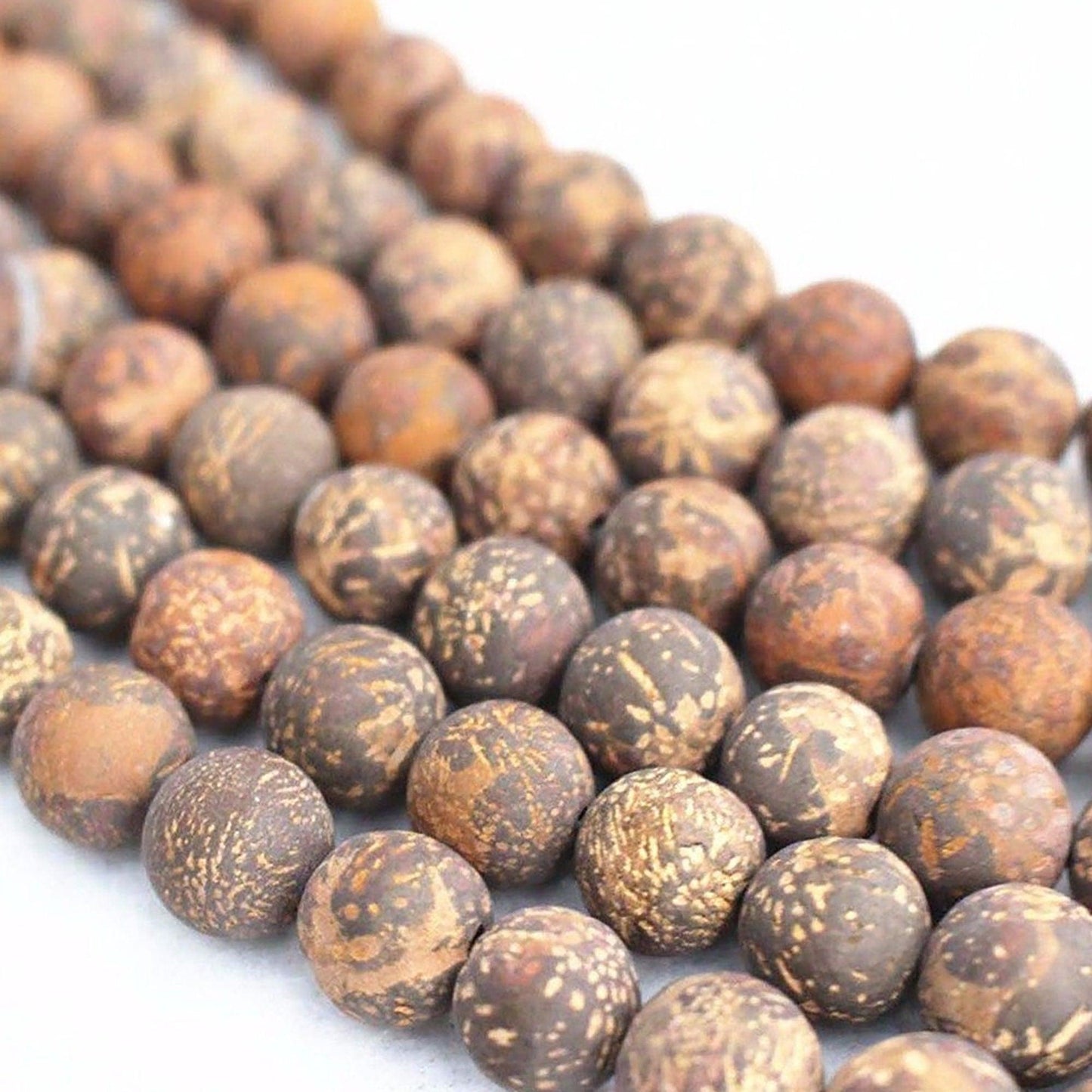 Matte Brown Fireworks Jasper Stone Beads, 6-10mm, 15.5'' strand