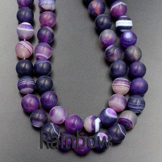 Matte Frosted Purple Stripe Agate Beads, Round 6-12mm, 15.5'' strand