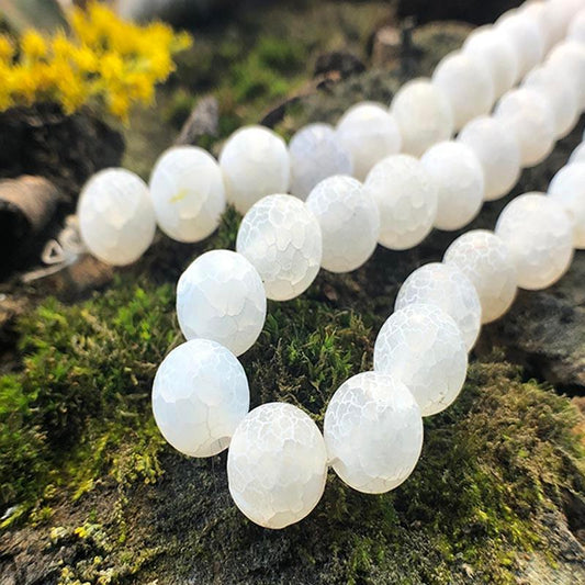Matte Frosted White Fire Crackle Agate beads, 4-16mm round