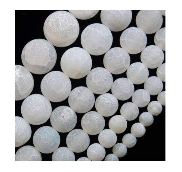 Matte Frosted White Fire Crackle Agate beads, 4-16mm round