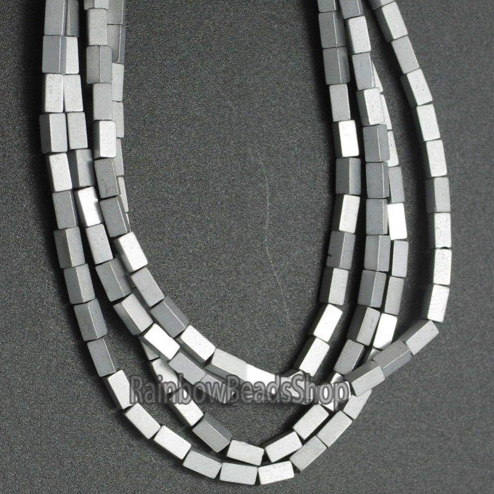 Matte silver hematite rectangle bead 2x4mm, 16'' inch. strand