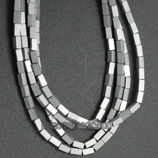 Matte silver hematite rectangle bead 2x4mm, 16'' inch. strand