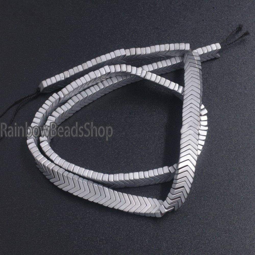 Matte Silver V Shape Arrowheaded Hematite Beads, 2x4x6mm 16'' strand