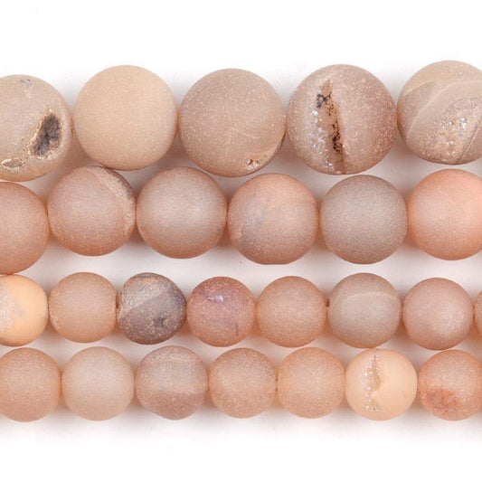 Metallic Champagne Agate Druzy Beads, Round 6-16mm, 15.5'' inch strand