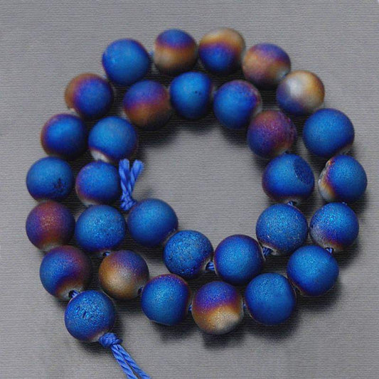 Metallic Royal Blue Agate Druzy Beads, Round 6-16mm, 15.5' inch strand
