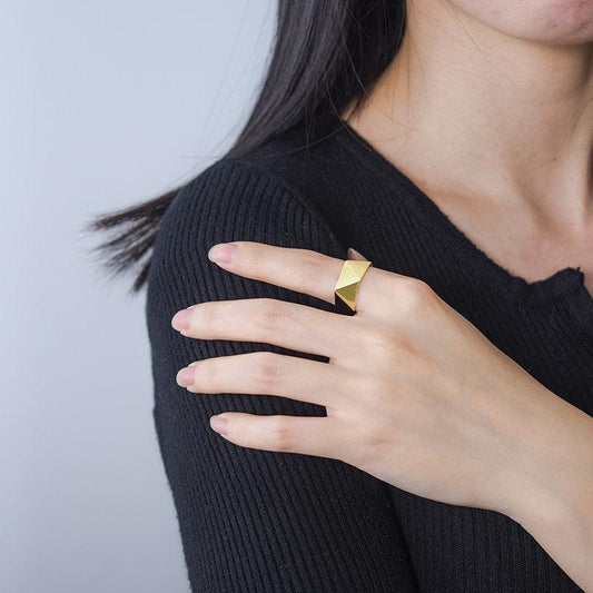 Minimalism Geometric Origami Art Ring, 18K Gold