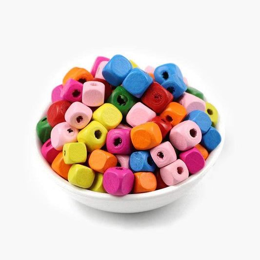 Mixed Wood Square beads, supplies for macrame with large hole, Eco-Friendly Wooden 100pcs 8/10mm