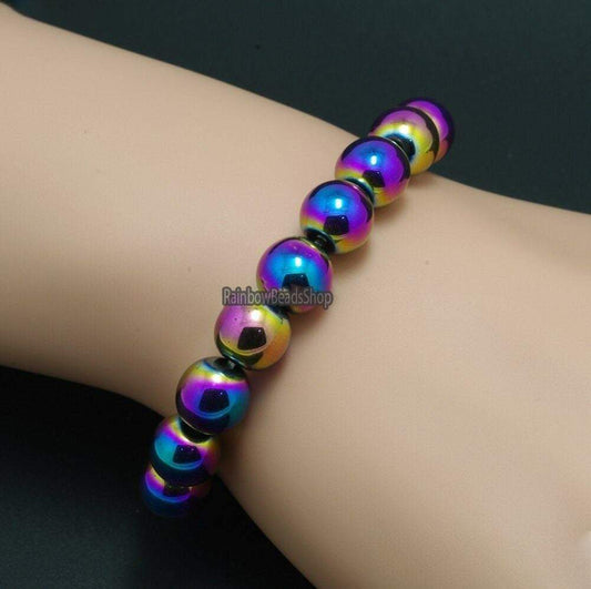 Multicolor hematite gemstone stretch bracelet, 6-10mm