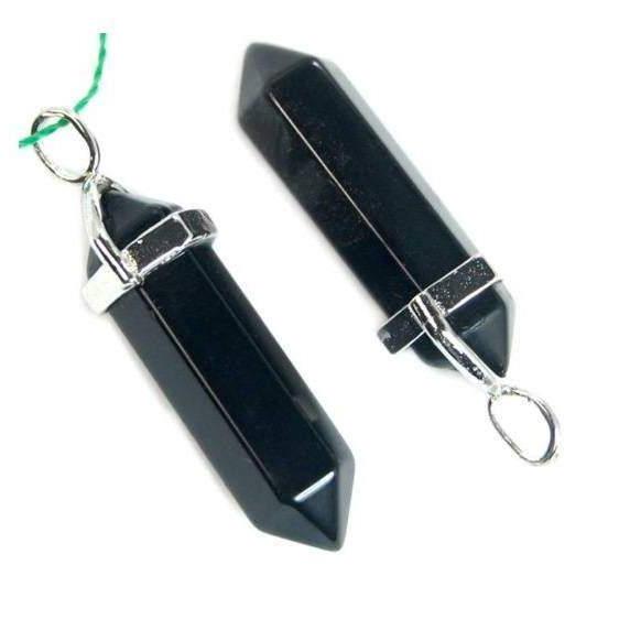 Natural Black Agate double Terminated Point Pendant Gemstone Rock Crystal healing point chakra Reiki pendant bead, Chakra Stone