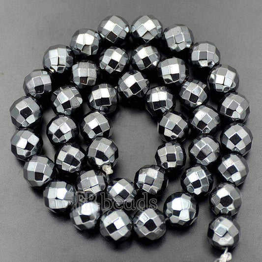 Natural Black Faceted Hematite Beads, Round, 2-10mm 15.5 inch strand