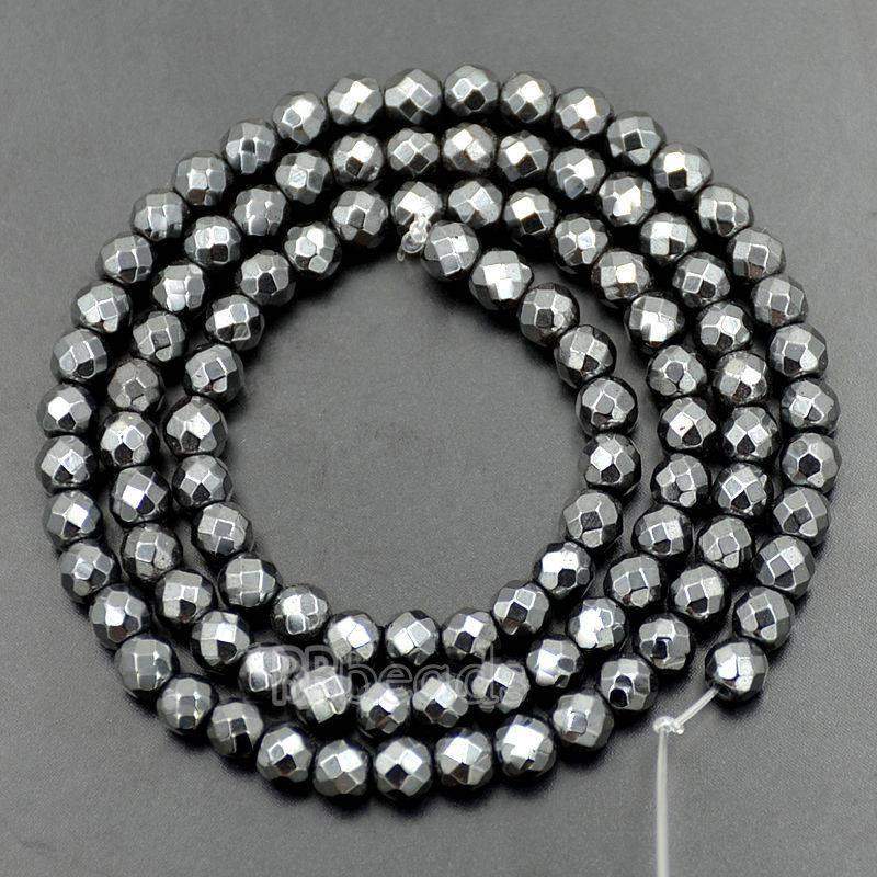 Natural Black Faceted Hematite Beads, Round, 2-10mm 15.5 inch strand