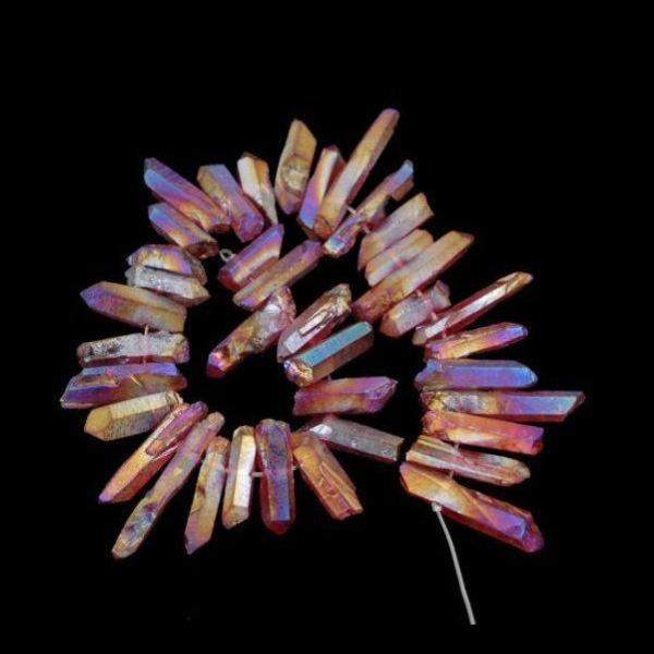 Natural Champagne AB Druzy Quartz spike Titanium Coated Stick beads, 15.5'' strand