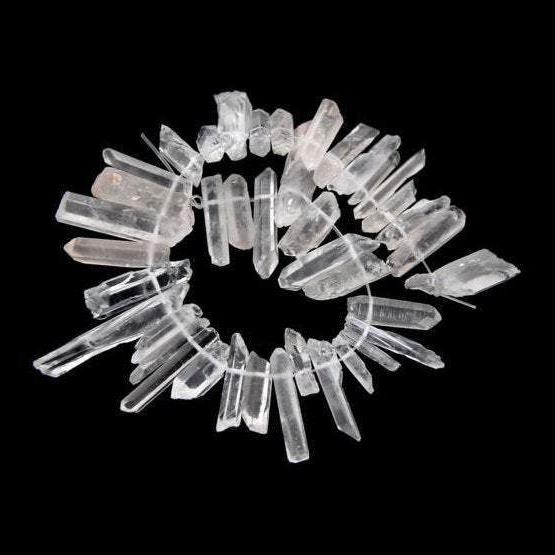 Natural Druzy Clear Crystal Quartz Metallic Titanium Coated Stick, 15.5 strand
