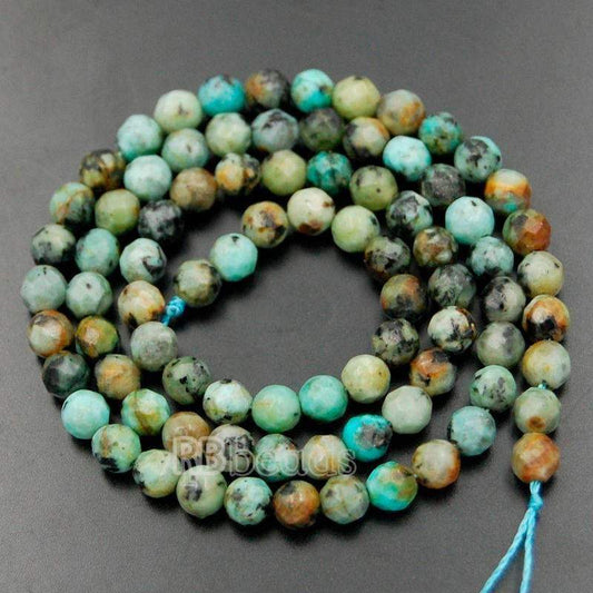 Natural Faceted African Turquoise Beads, 4mm 6mm 8mm Round Jewelry Gemstone Spacer Stone Beads, 15''5 strand. For Jewelry making and Beading