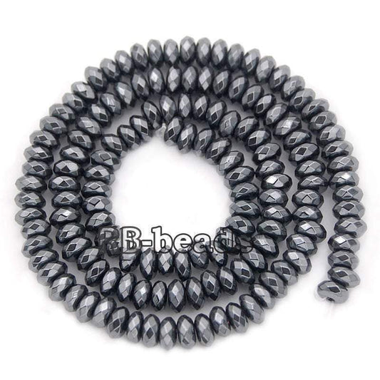 Natural Faceted Black Hematite Rondelle Beads, 2-10mm 16'' strand