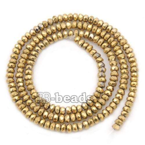 Natural Faceted Gold Hematite Rondelle Beads, 2-10mm 16'' strand
