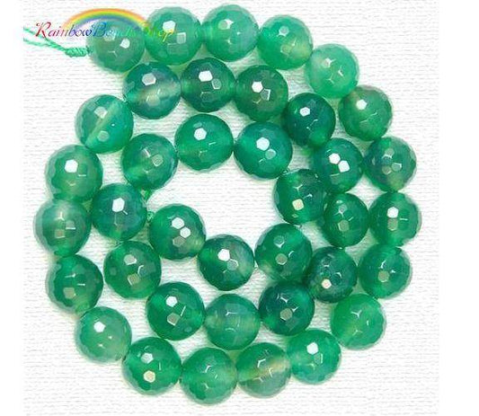 Natural Faceted Green Agate beads, Round 4-10mm, 15.5'' inch strand