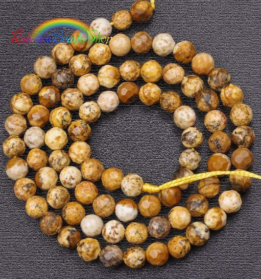 Natural Faceted Picture Jasper Beads, Round 2-14mm, 15.5'' strand