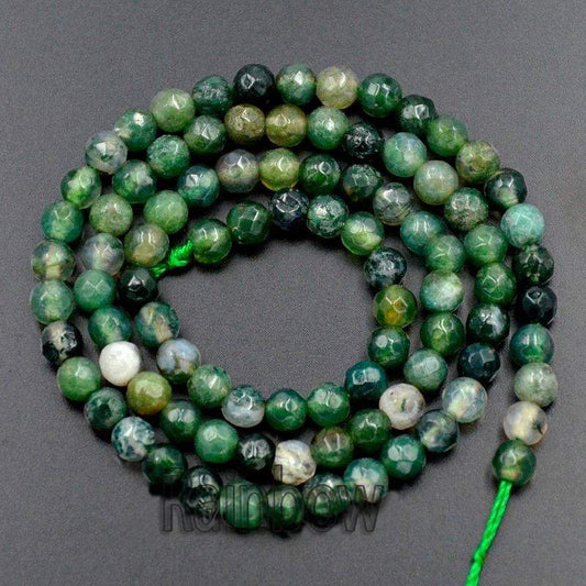 Natural Faceted Round Moss Agate beads, 4-12mm, 15.5'' inch strand