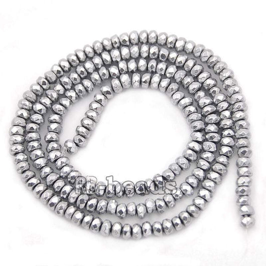 Natural Faceted Silver Hematite Rondelle Beads, 2-10mm 16'' strand
