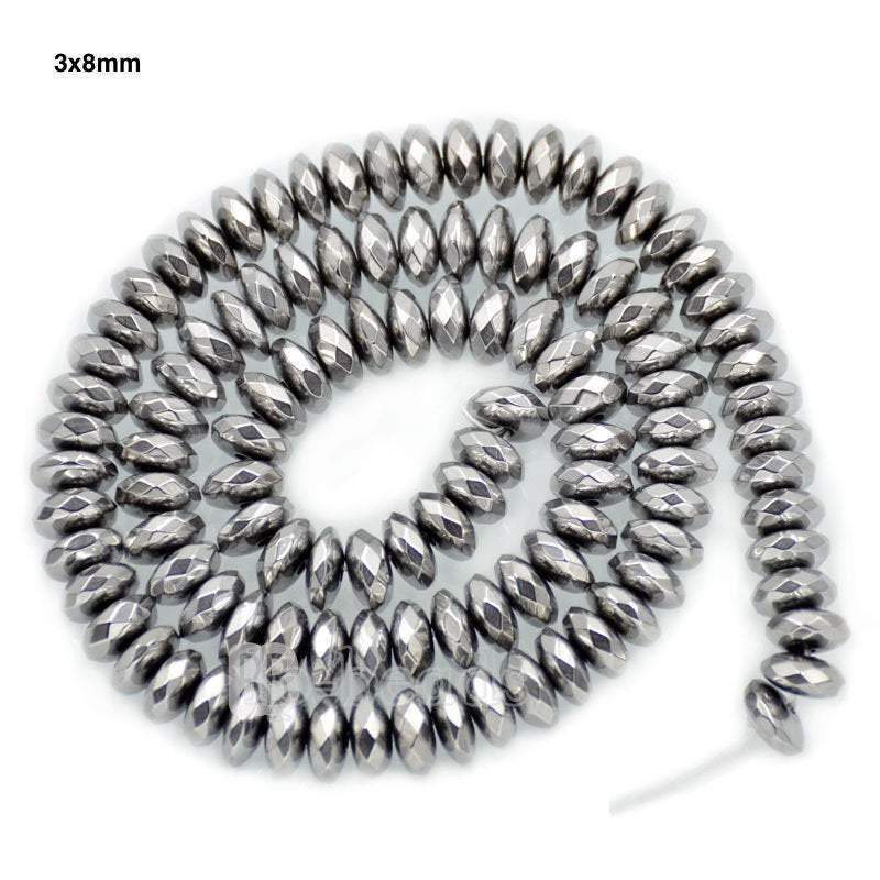 Natural Faceted Silver Hematite Rondelle Beads, 2-10mm 16'' strand